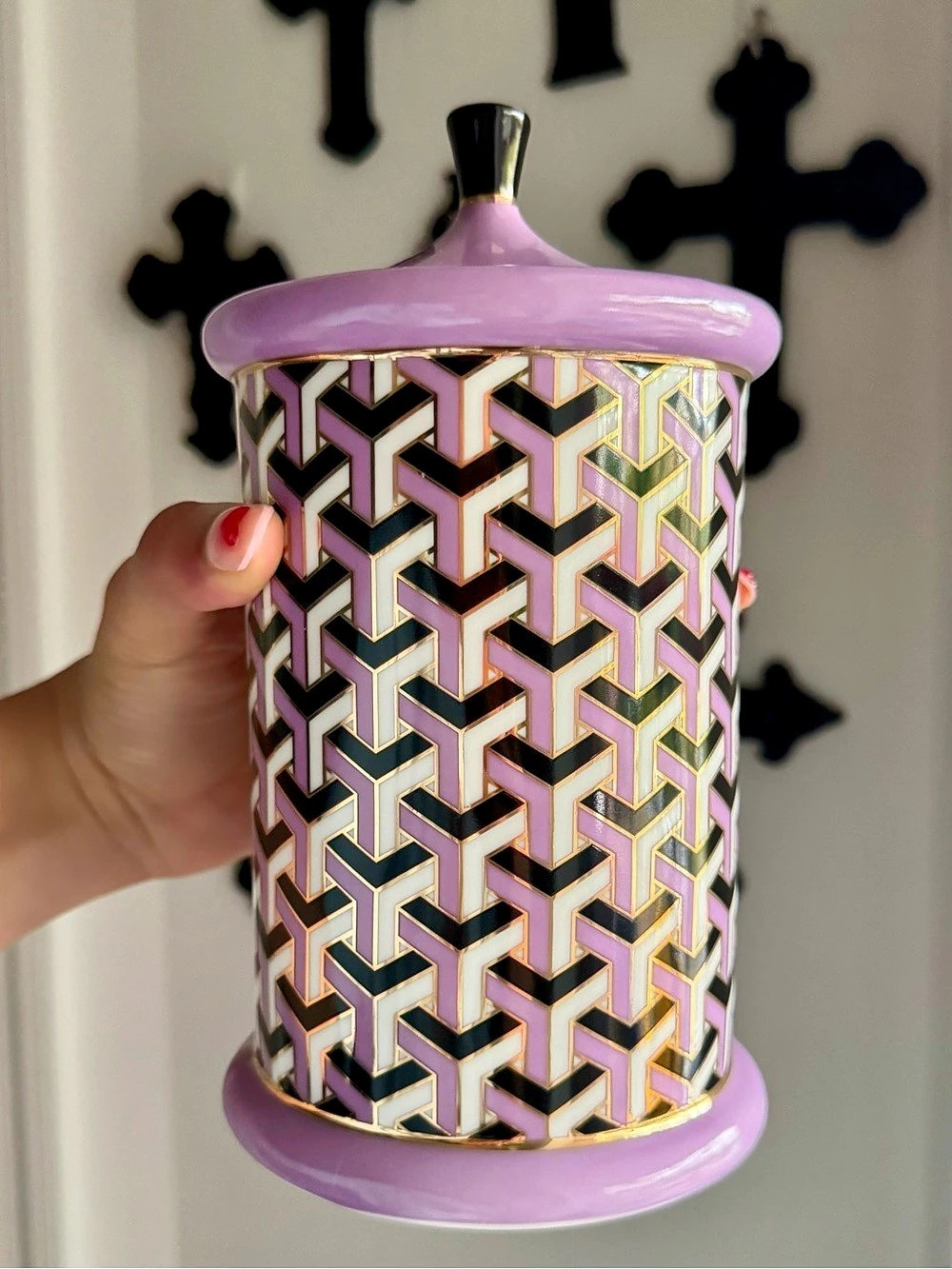 Jonathan Adler Versailles Lavender Canister Geometric Purple & Black